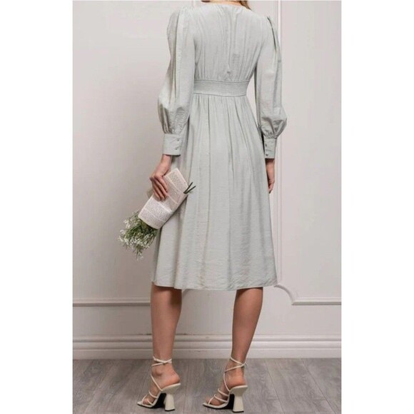 By The River NWT Mint Green Striped Dress Peasant Boho Size Medium Shimmery - Picture 7 of 16